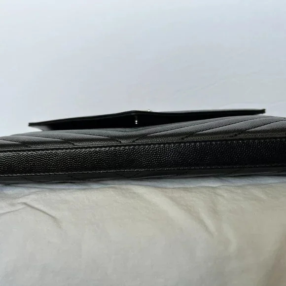 YSL Saint Laurent MONOGRAM CHAIN WALLET | BLACK GRAIN DE POUDRE EMBOSSED LEATHER - Picture 13 of 16